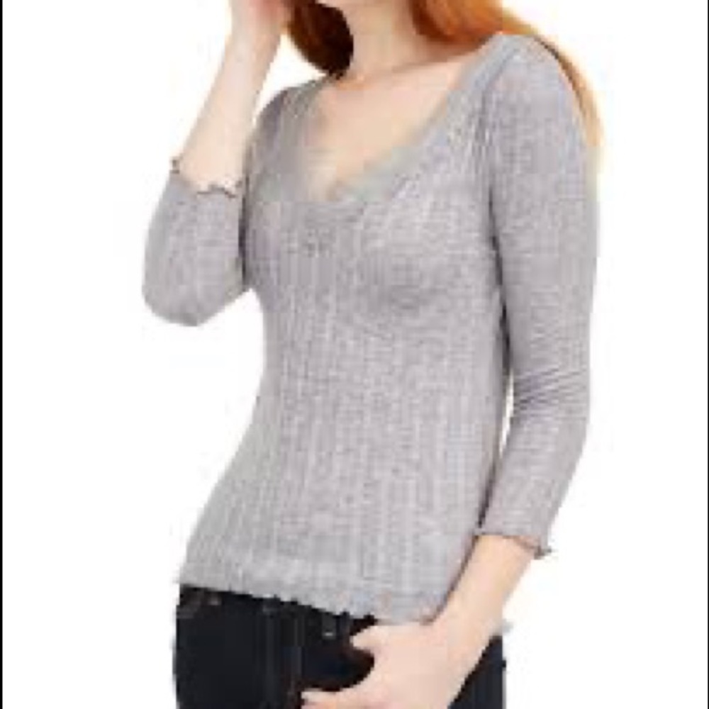 Almost Famous Cutout Criss Cross Back Juniors' Lace-Trimmed Rib-Knit Top